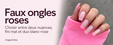 Faux ongles roses : choisir entre deux nuances, fini mat et duo blanc-rose