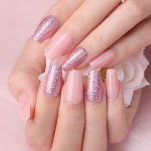 Faux Ongles Rose avec Paillettes | OnglesOnline