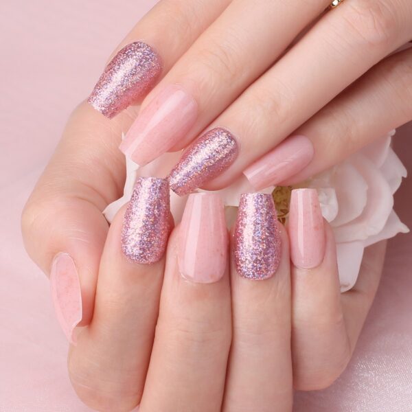 Faux Ongles Rose avec Paillettes Faux Ongles Rose avec Paillettes | OnglesOnline