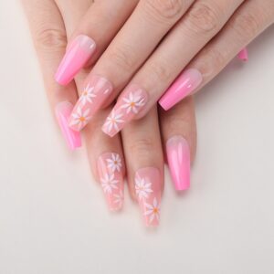 Faux Ongles Rose à Motif Floral | OnglesOnline