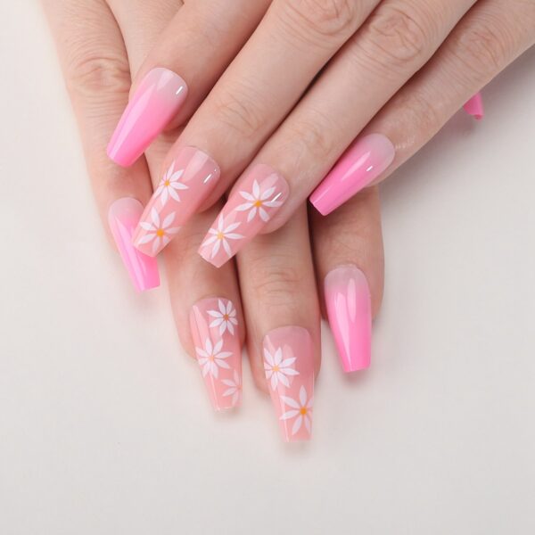 Faux Ongles Rose à Motif Floral Faux Ongles Rose à Motif Floral | OnglesOnline