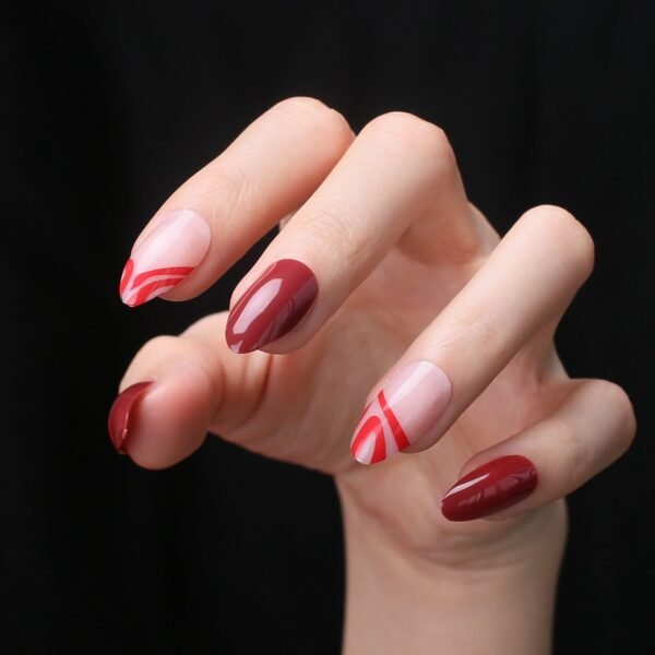 Faux Ongles Transparent Bordeaux et Rouge | OnglesOnline