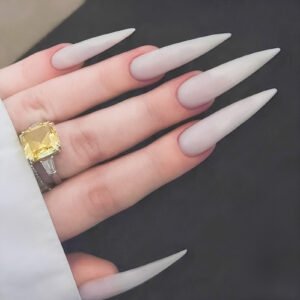 Faux Ongles Vernis Blanc – faux ongles stiletto longs blanc laiteux uni | OnglesOnline