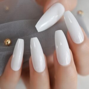 Faux Ongles Blanc Long – faux ongles ballerine longs blanc brillant | OnglesOnline