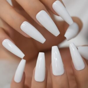 Faux Ongles Couleur Blanc – faux ongles cercueil longs blancs brillants | OnglesOnline