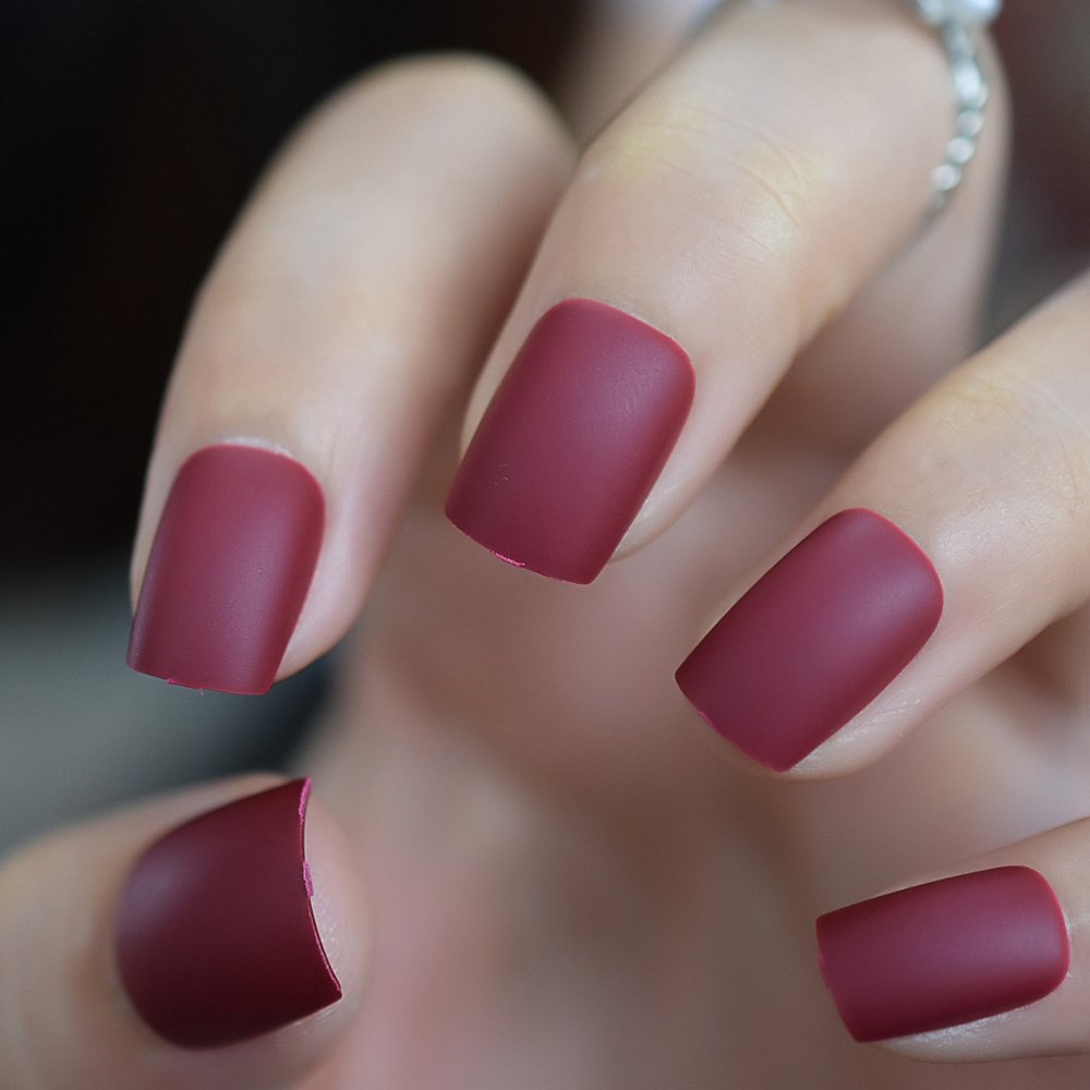 Faux Ongles Couleur Rouge – faux ongles carrés rouge bordeaux mat | OnglesOnline