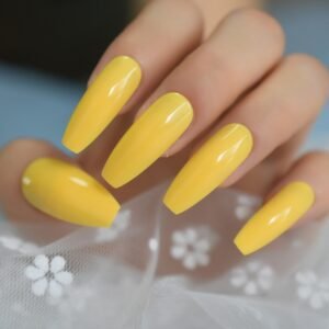 Faux Ongles Flashy – faux ongles ballerine longs jaune vif brillant | OnglesOnline