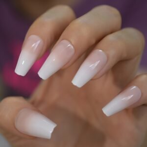 Faux Ongles French Dégradé – faux ongles ballerine longs, dégradé rose vers blanc brillant | OnglesOnline