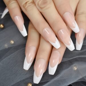 Faux Ongles Gel Blanc – faux ongles longs french blanc base nude brillant | OnglesOnline