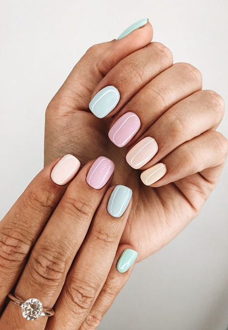 Ongles en Gel Arc-en-ciel Pastel